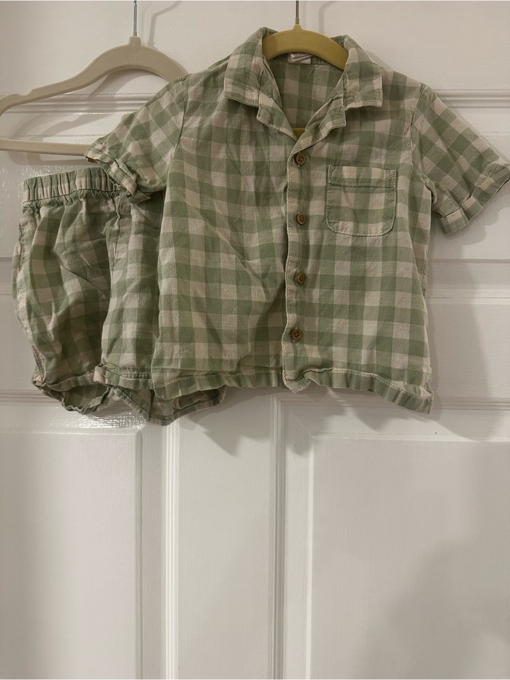 H&M Green and White Gingham Kids Matching Set